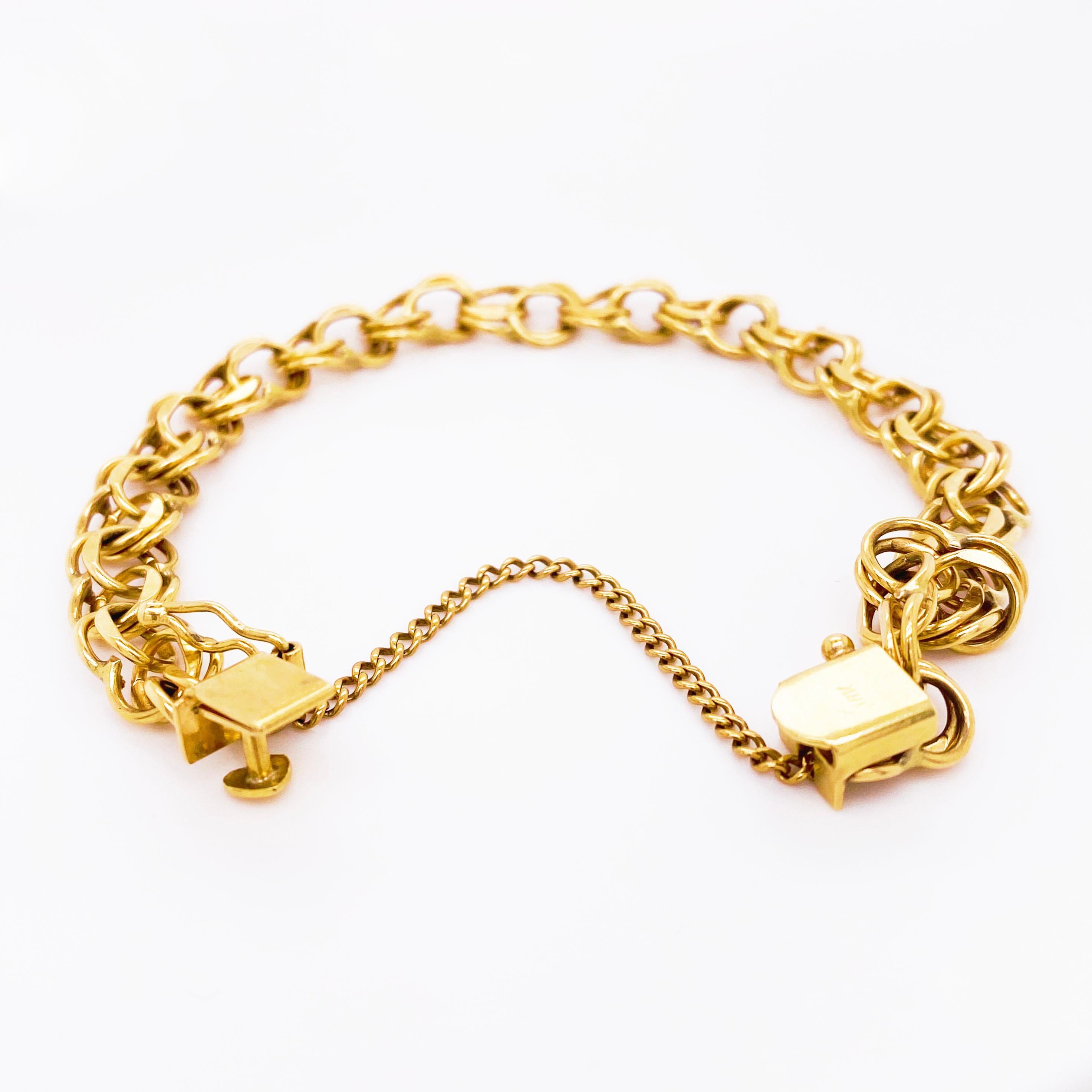 Modern 14k Charm Bracelet, 14K Yellow Gold, Handmade Estate, Link Bracelet, Heart Clasp