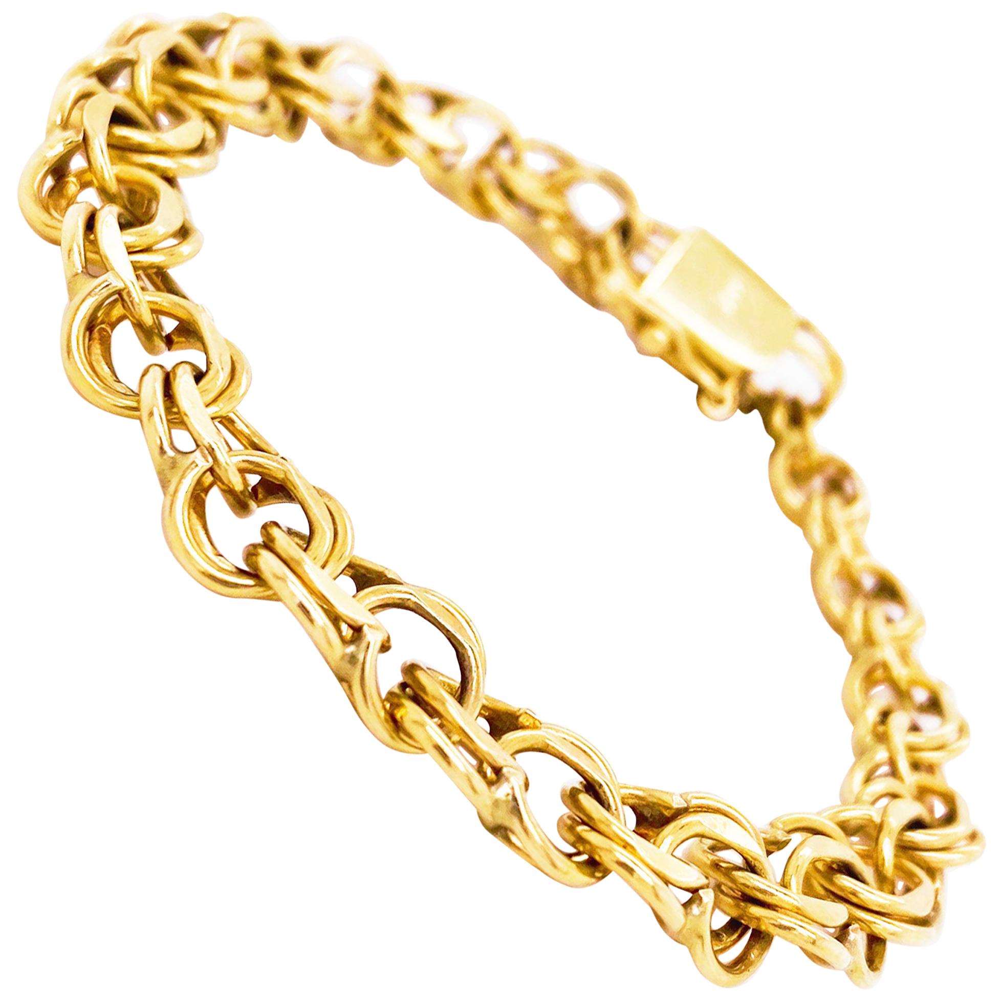 14k Charm Bracelet, 14K Yellow Gold, Handmade Estate, Link Bracelet, Heart Clasp