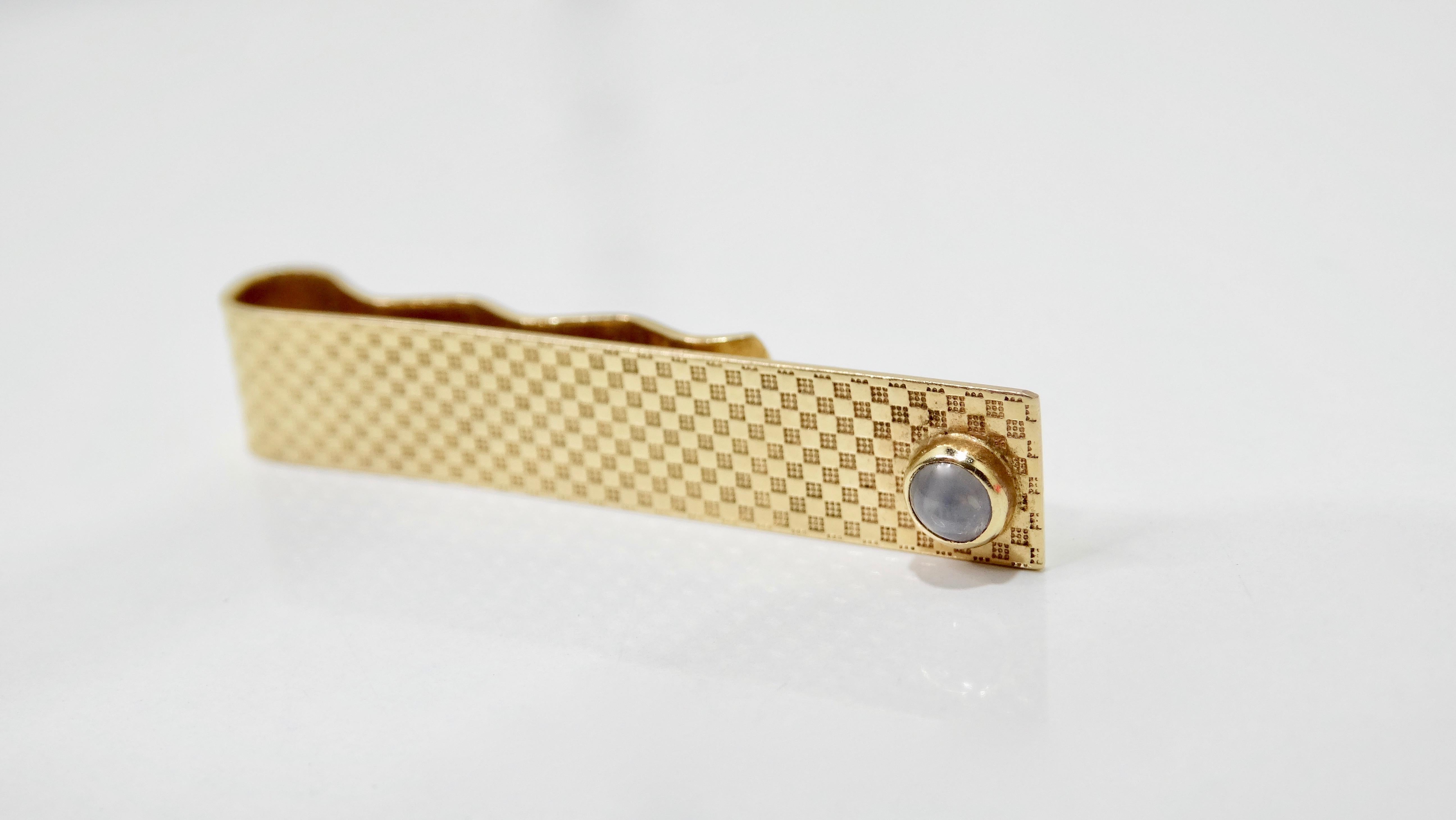 Clip à carreaux en or 14 carats avec saphir étoilé   Unisexe en vente