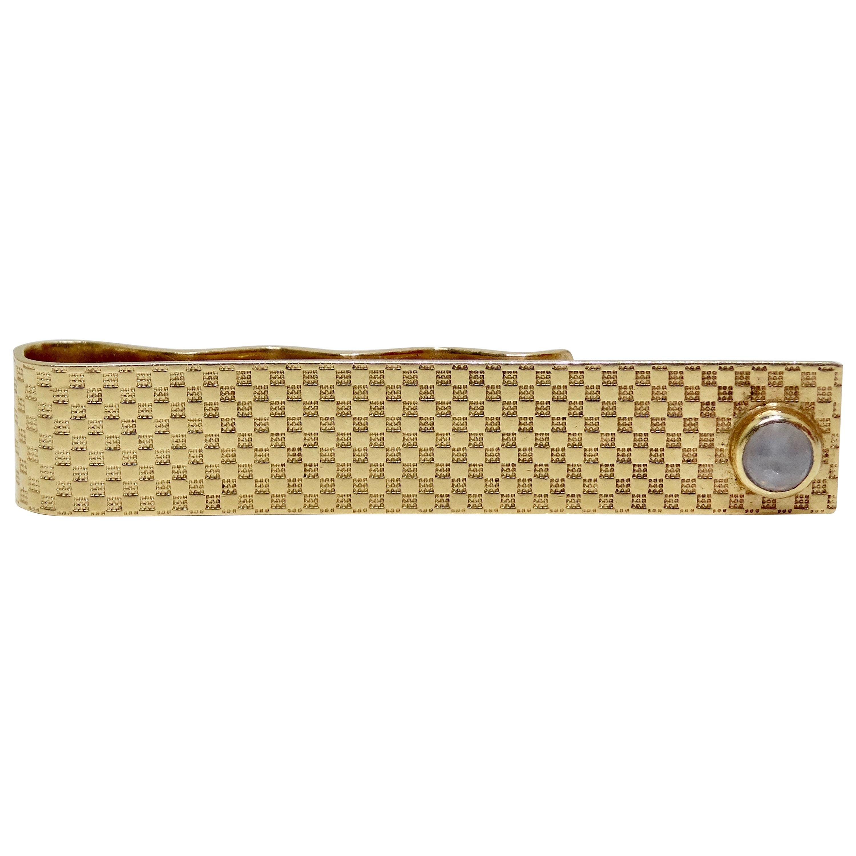 14k Checkered Gold Star Sapphire Tie Clip  