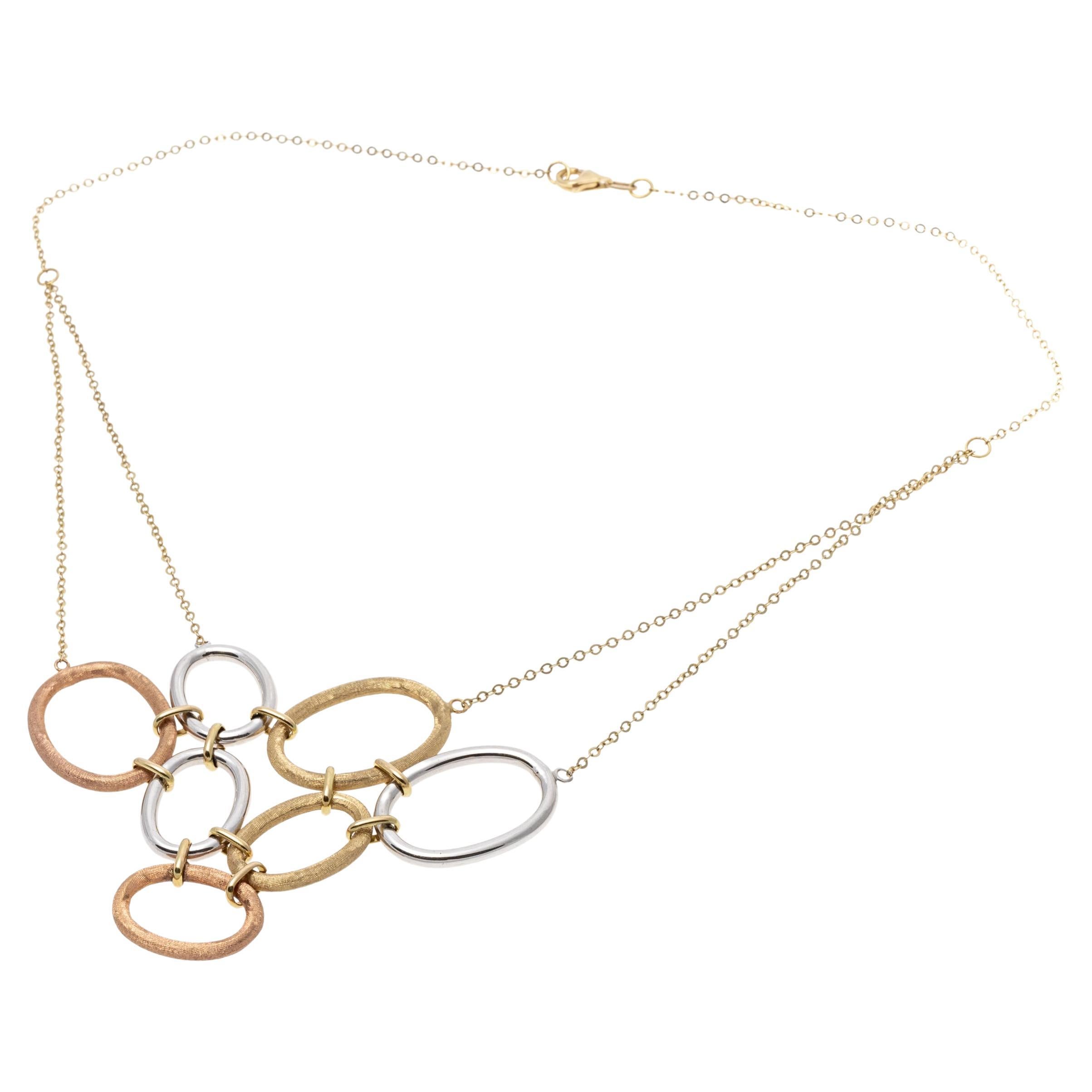14k Chic Tri-Colored Gold Contemporary Open Circle Necklace