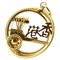 Colgante Medallón 14k CHINO CARRO RICKSHAW 14k 3D Carro BUGGY rickshaw
