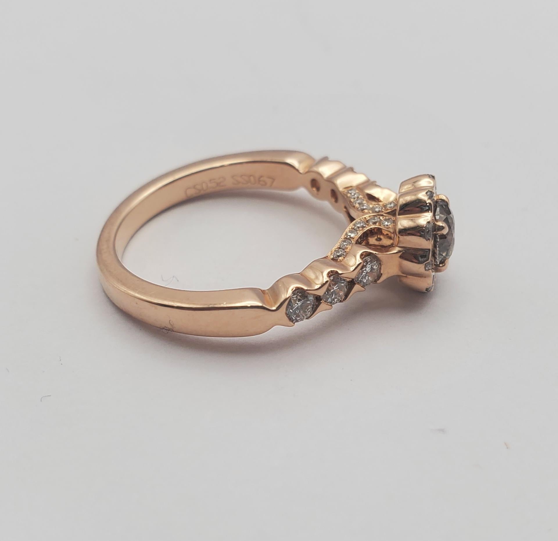 14K Chocolate Round Diamond Halo Rose Gold Engagement Ring 1