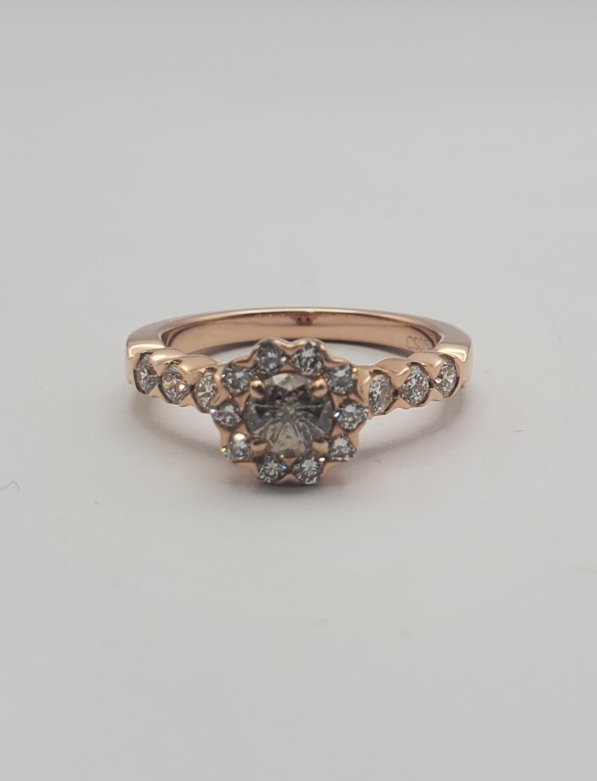 14K Chocolate Round Diamond Halo Rose Gold Engagement Ring For Sale 3