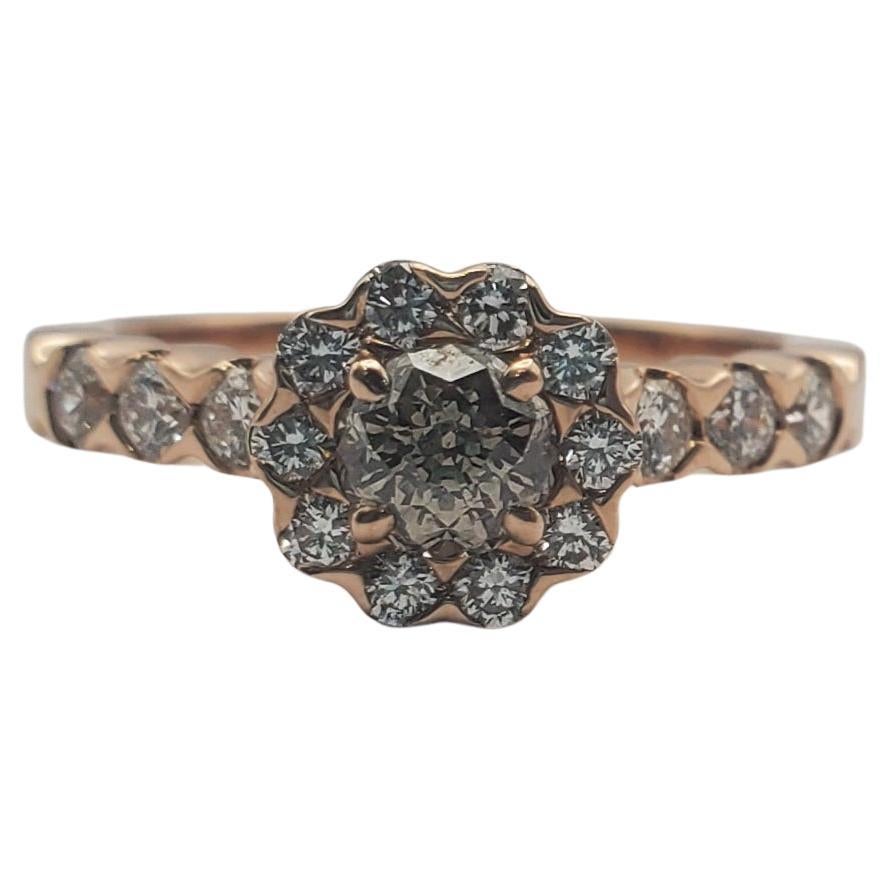 14K Chocolate Round Diamond Halo Rose Gold Engagement Ring For Sale