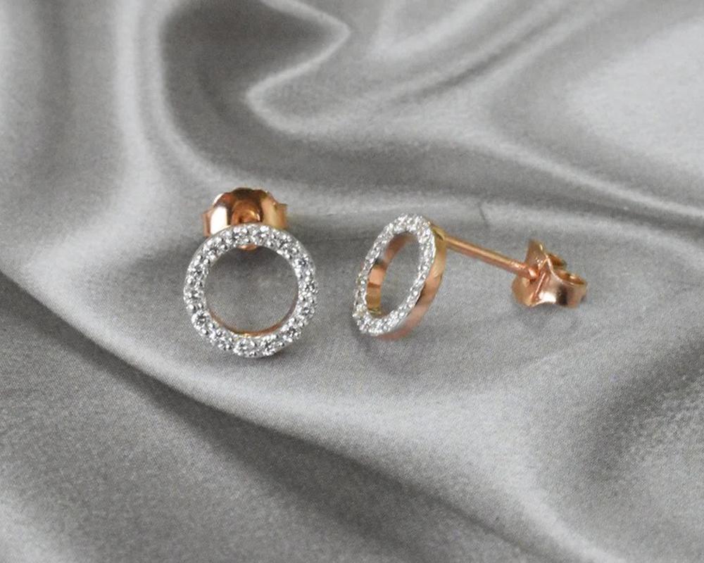 Modern 14k Circle Diamond Stud Earrings Round Diamond Studs For Sale