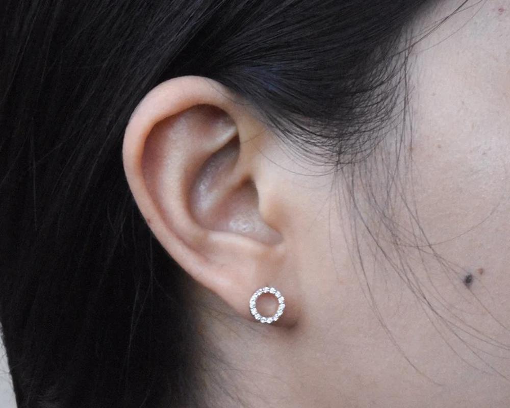 14k Circle Diamond Stud Earrings Round Diamond Studs For Sale 3