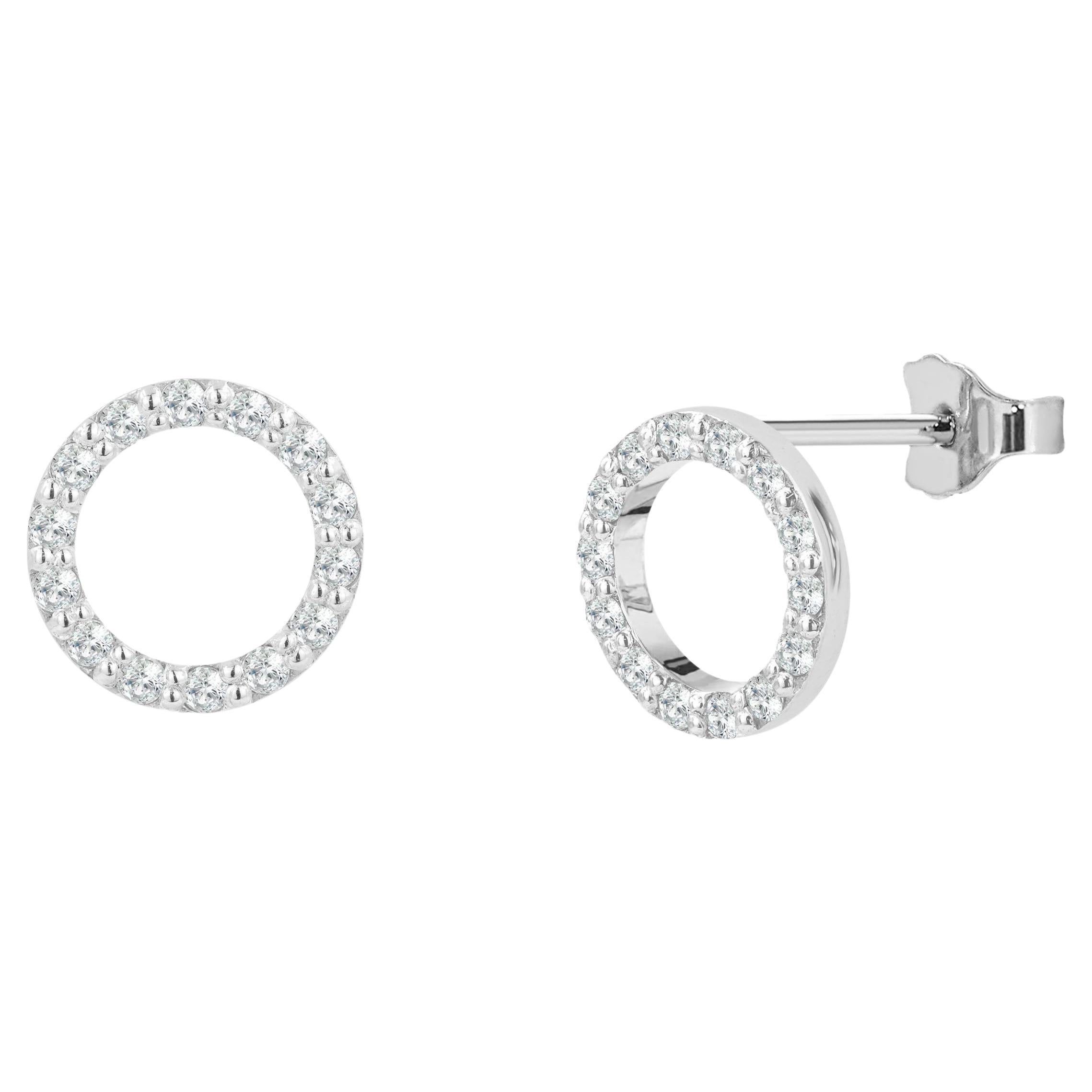 14k Circle Diamond Stud Earrings Round Diamond Studs