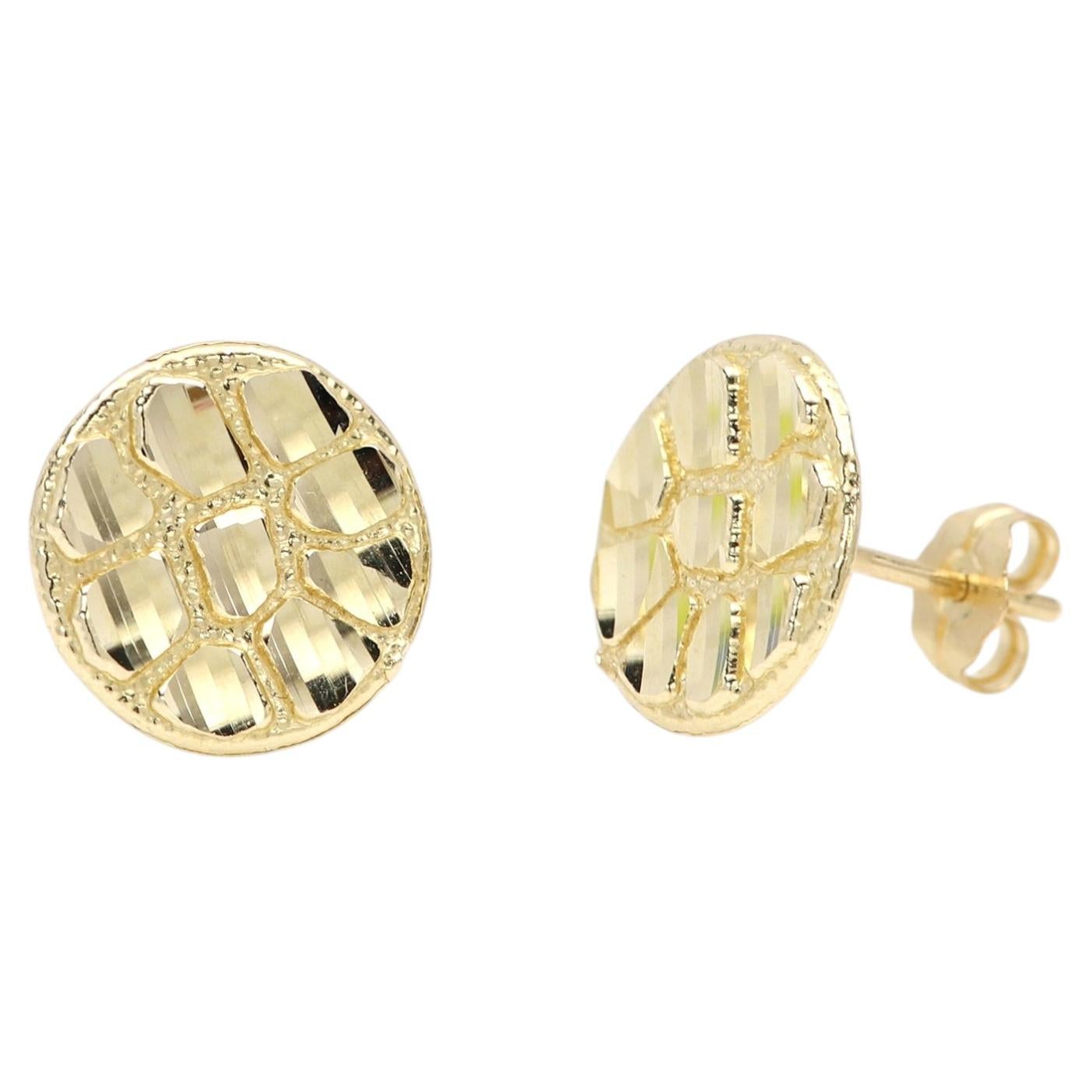 14k Circle Round textured Design Stud Earring Yellow Gold