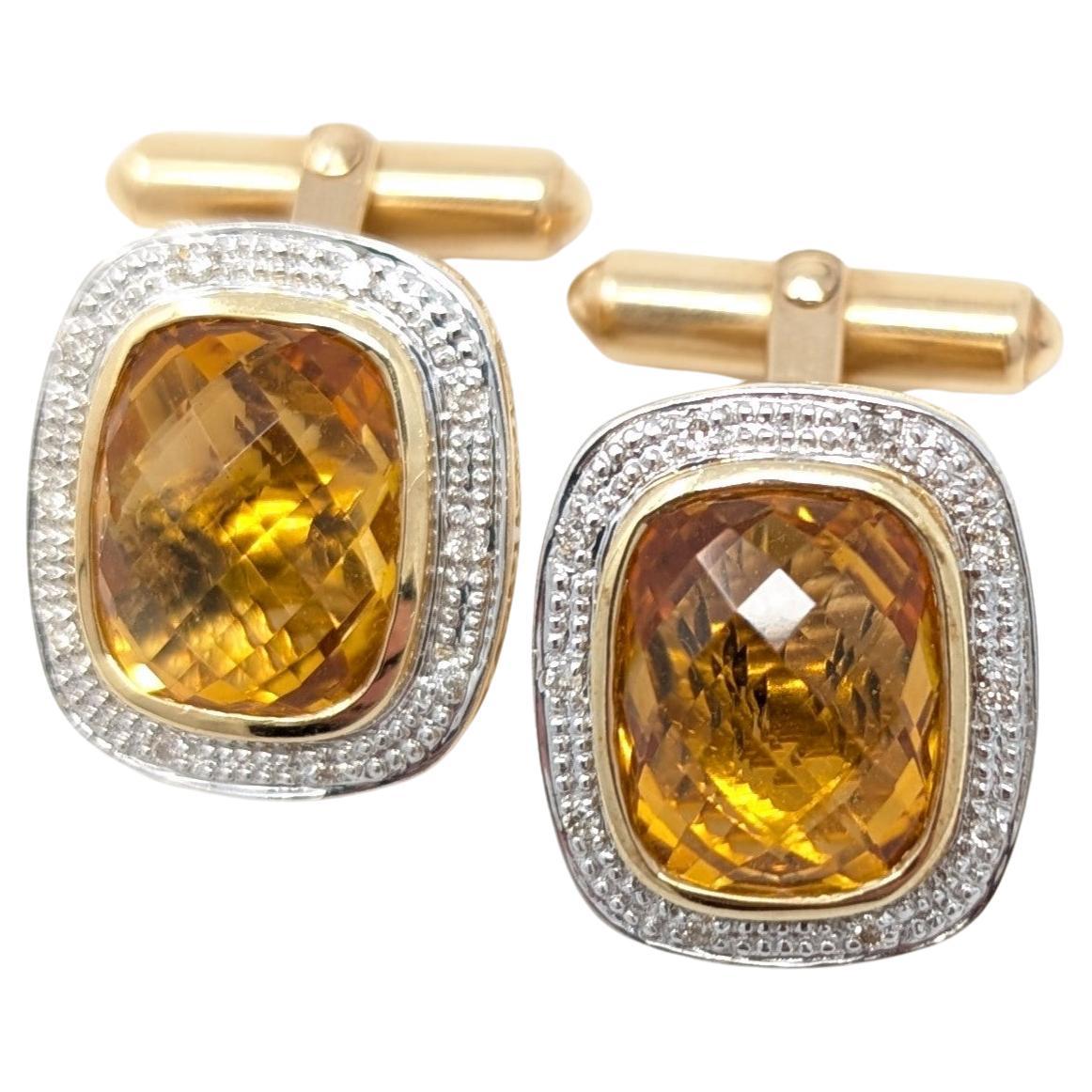 Gemelli in oro giallo massiccio con diamante citrino 14k A Link Gioielli da uomo firmati