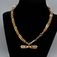 14k Clasp Yellow Gold Thick Ornated Watch Chain/Toggle Necklace/Antique