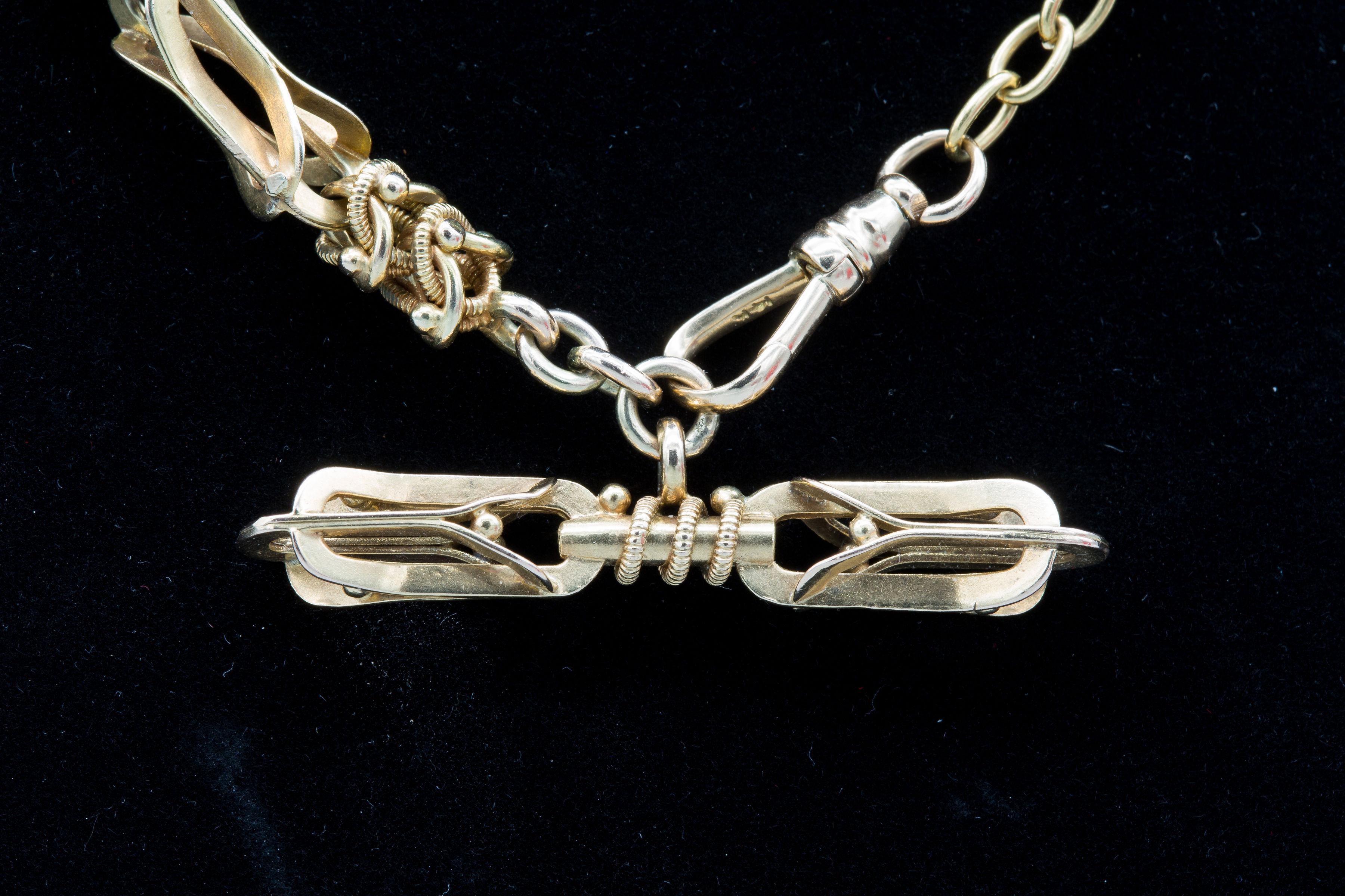 Femenino o masculino Collar/Cadena de reloj ornamentada gruesa de oro amarillo con cierre de 14k/Antigüedad en venta