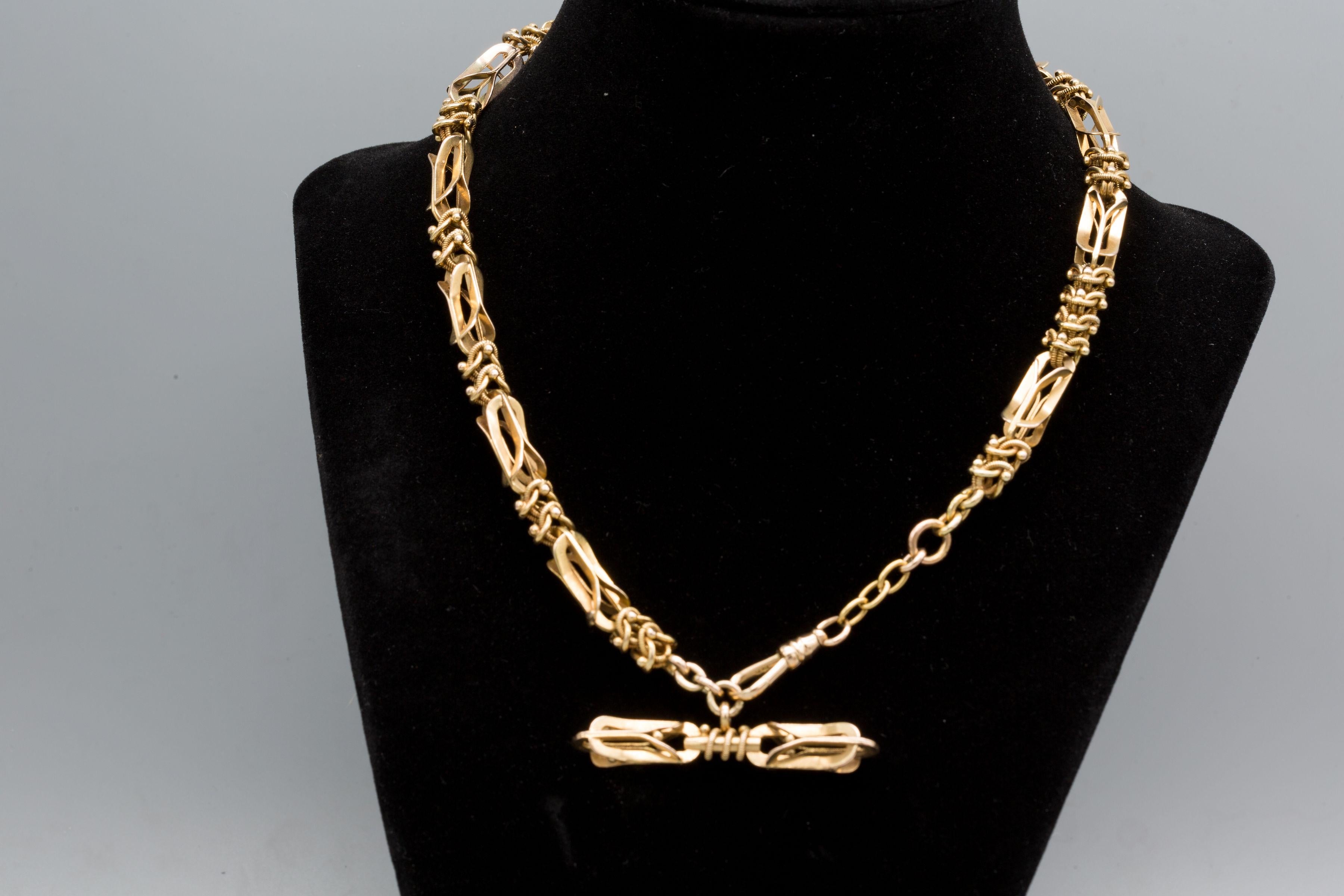 Collar/Cadena de reloj ornamentada gruesa de oro amarillo con cierre de 14k/Antigüedad en venta 1