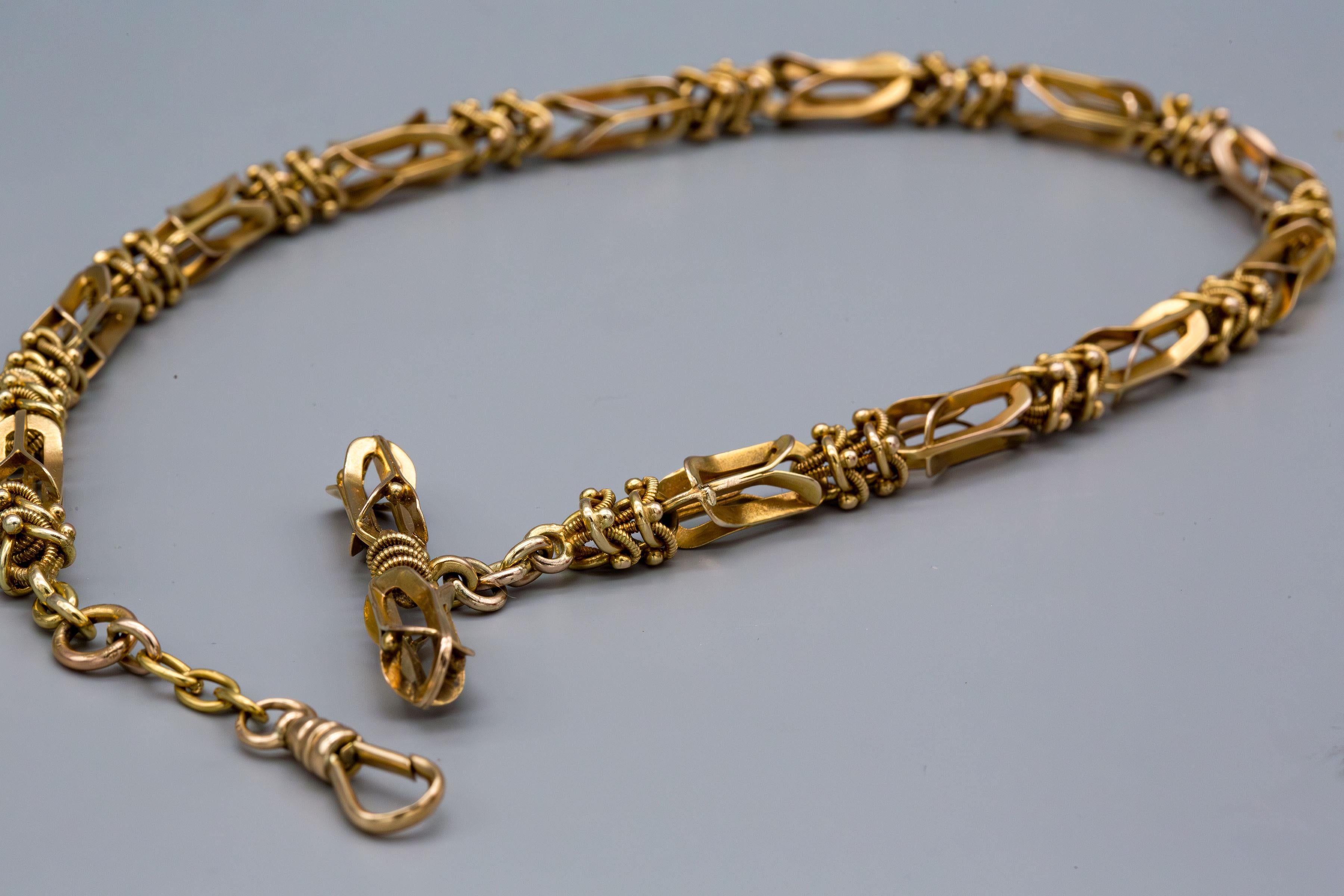 Collar/Cadena de reloj ornamentada gruesa de oro amarillo con cierre de 14k/Antigüedad en venta 4