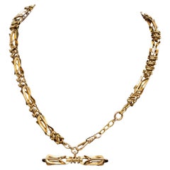 Collar/Cadena de reloj ornamentada gruesa de oro amarillo con cierre de 14k/Antigüedad