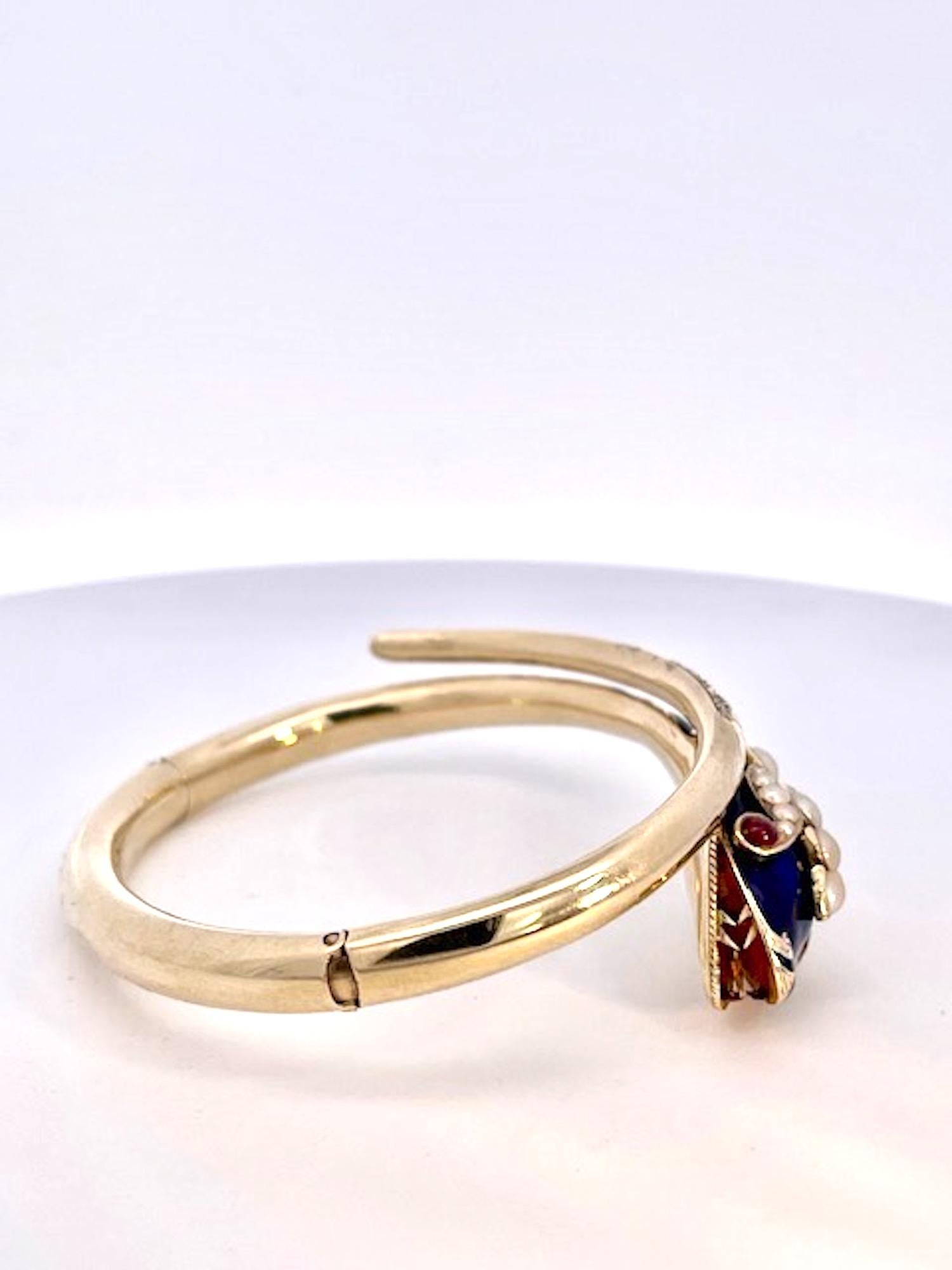 Bracelet serpent en émail bleu cobalt 14 carats avec perles en vente 6
