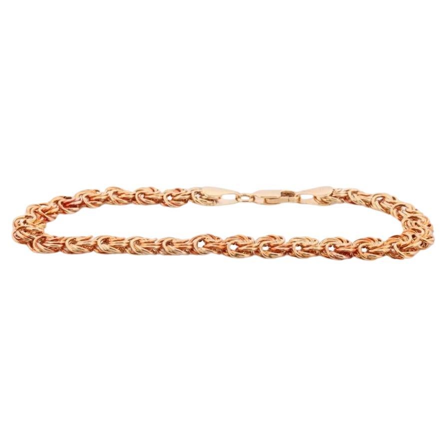 14k Coil Weave Bracelet. Yellow gold Love Knot Weave Round Link Chain Bracelet.