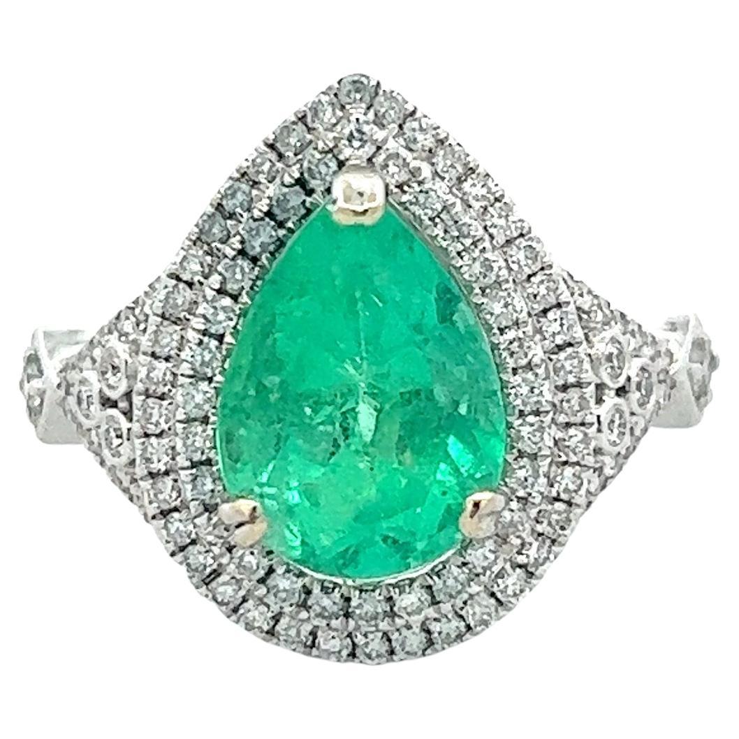 14k Colombian Emerald Diamond Ring For Sale