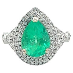 14k kolumbianischer Smaragd-Diamant-Ring