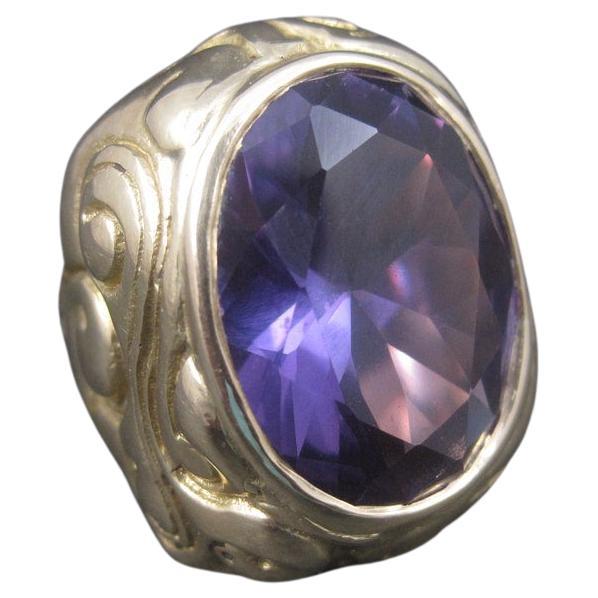 Huge 14K Color Change Sapphire Alexandrite Ring Size 8 One of a Kind For Sale