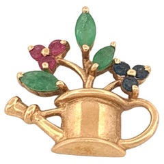 14K Colored Stone Watering Can Charm
