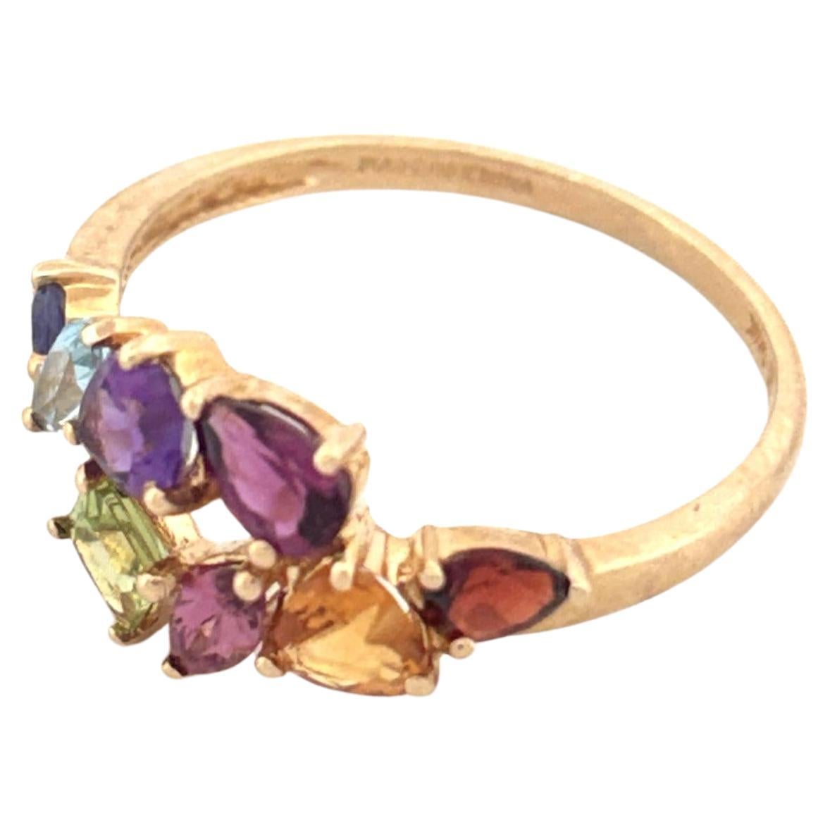 14K Gold Mehrfarbiger Edelstein-Cluster-Ring, Ende 20. Jahrhundert