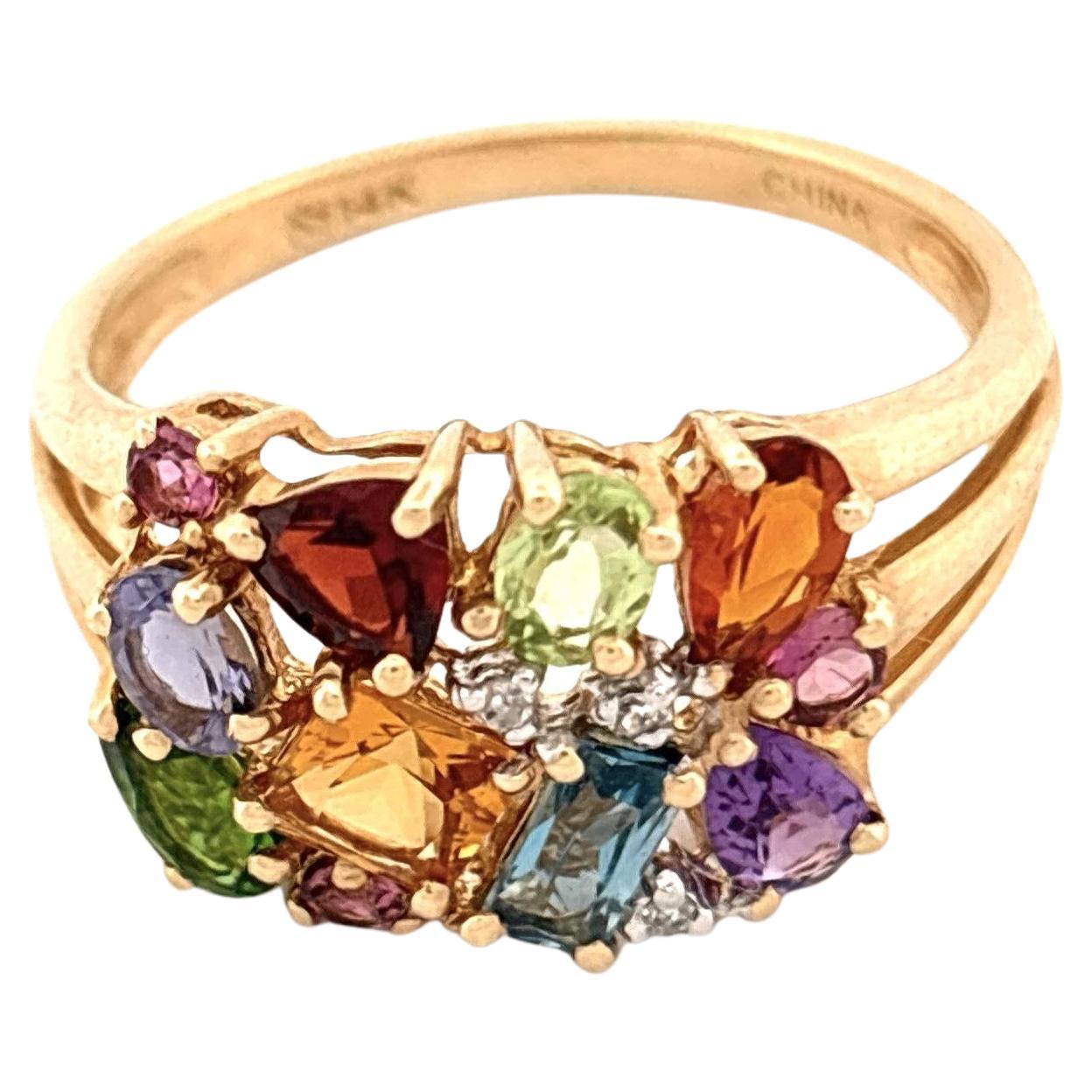 Bunter Multi-Edelstein-Cluster-Ring in 14K Gelbgold, 20.