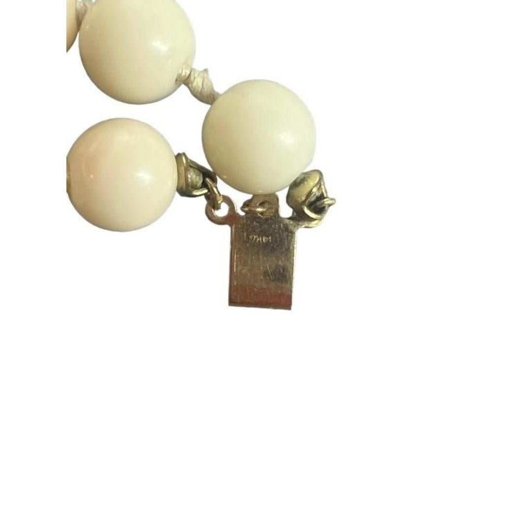 Women's 14k Coral Carved Angel Skin Salmon Bead Necklace. Two Strand Peach White Coral For Sale