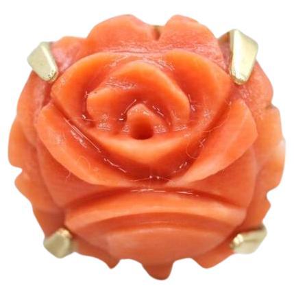 14k Coral Carved Pink Cabochon ring.14k CARVED Rose flower Peach Coral solitaire