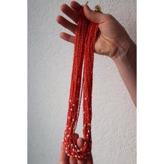 14k Coral Pearl Bead Necklace. Multi-Strand Liquid Coral beads. High Quality