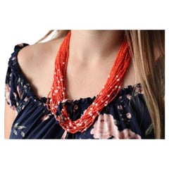 14k Coral Pearl Bead Necklace. Multi-Strand Liquid Coral beads. High Quality