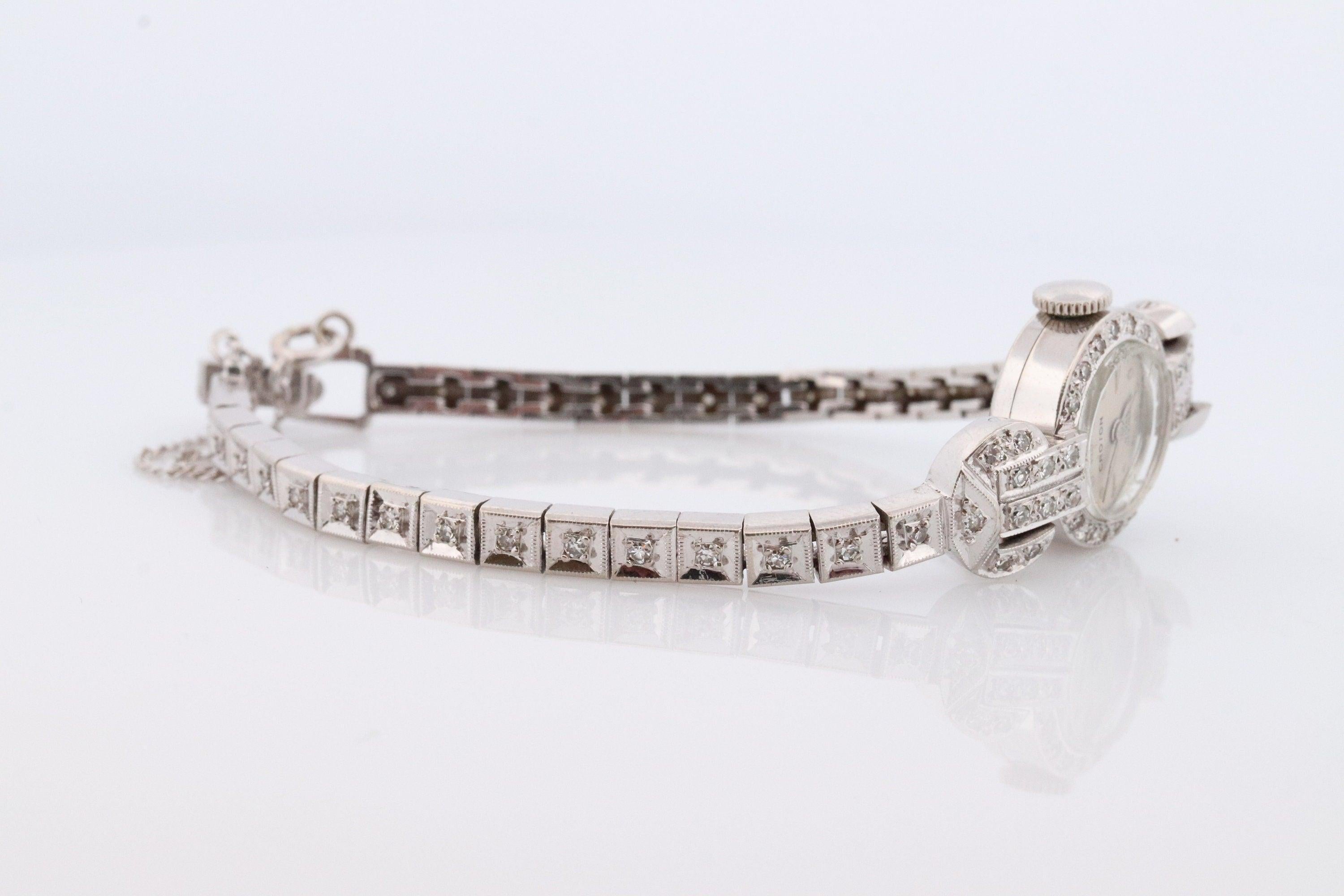 14k CROTON Nivada Grenchen LADIES wrist watch. 14k Manual watch with diamonds. In Good Condition For Sale In Port Charlotte, FL
