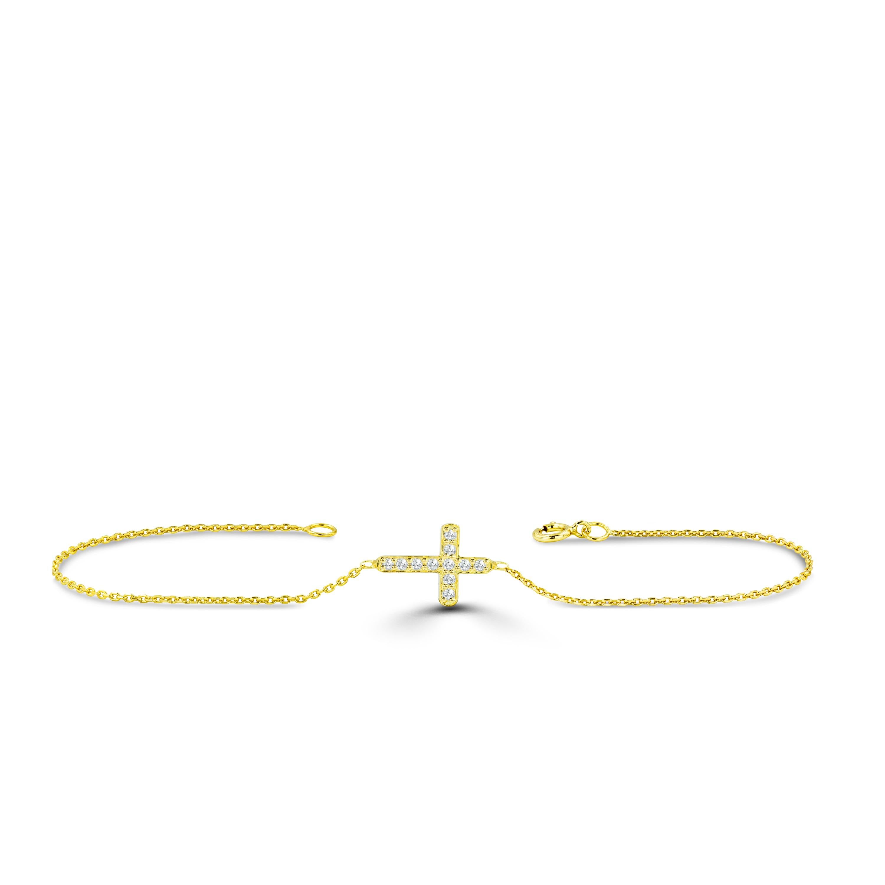 14k Gold Dainty Kreuz-Armband Tiny Cross Diamant-Armband Religiös (Moderne) im Angebot