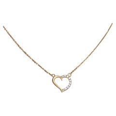 14k Gold Dainty Gold Diamond Heart Necklace VS Natural Round Diamond