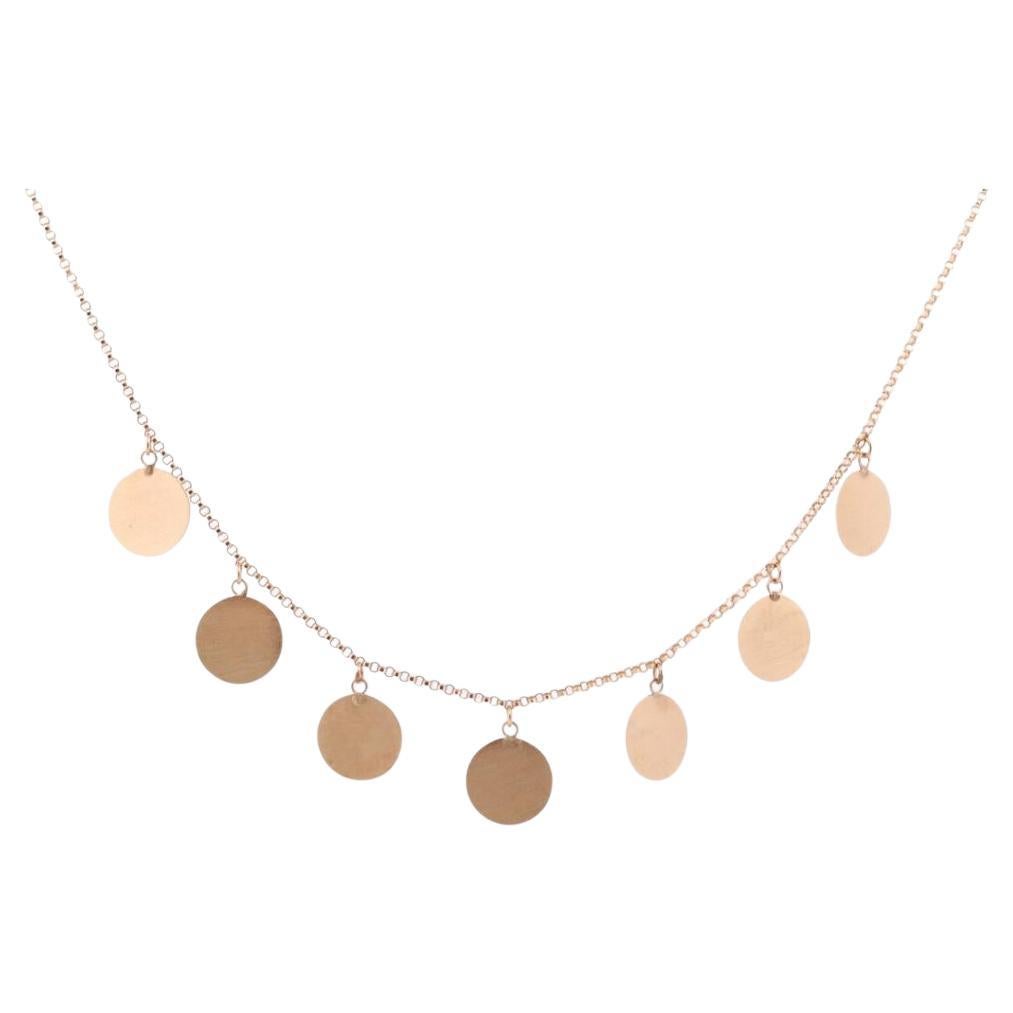 14k Dangle Charm Necklace. 14k Coin Medallion dangle Pendant Necklace. Round