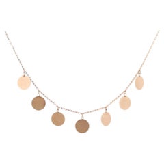 14k Dangle Charm Necklace. 14k Coin Medallion dangle Pendant Necklace. Round