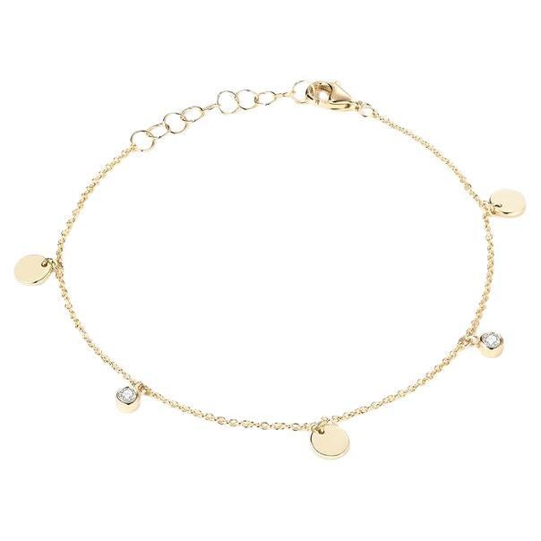 Kettenarmband aus 14 Karat Gelbgold mit Diamantscheibenanhänger
