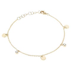Diamond Disc Charm 14K Yellow Gold Chain Bracelet
