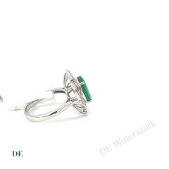 14k Deco 3.42 Carat Emerald .22 Carat Diamond Engagement Statement Cocktail Ring