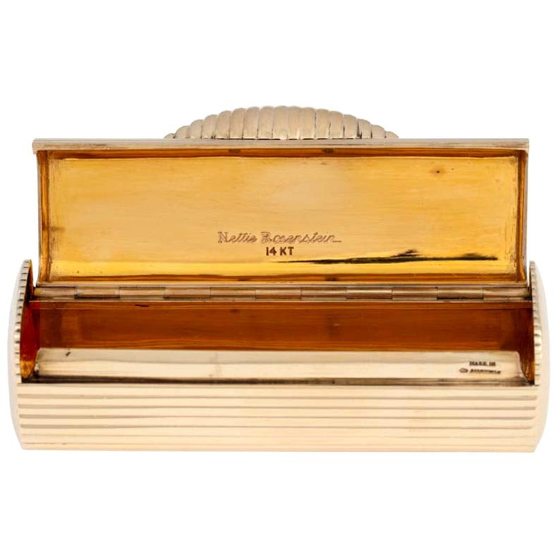 14k Deco-Inspired Evening Cigarette Case for Purse/Handbag by Nettie Rosenstein For Sale