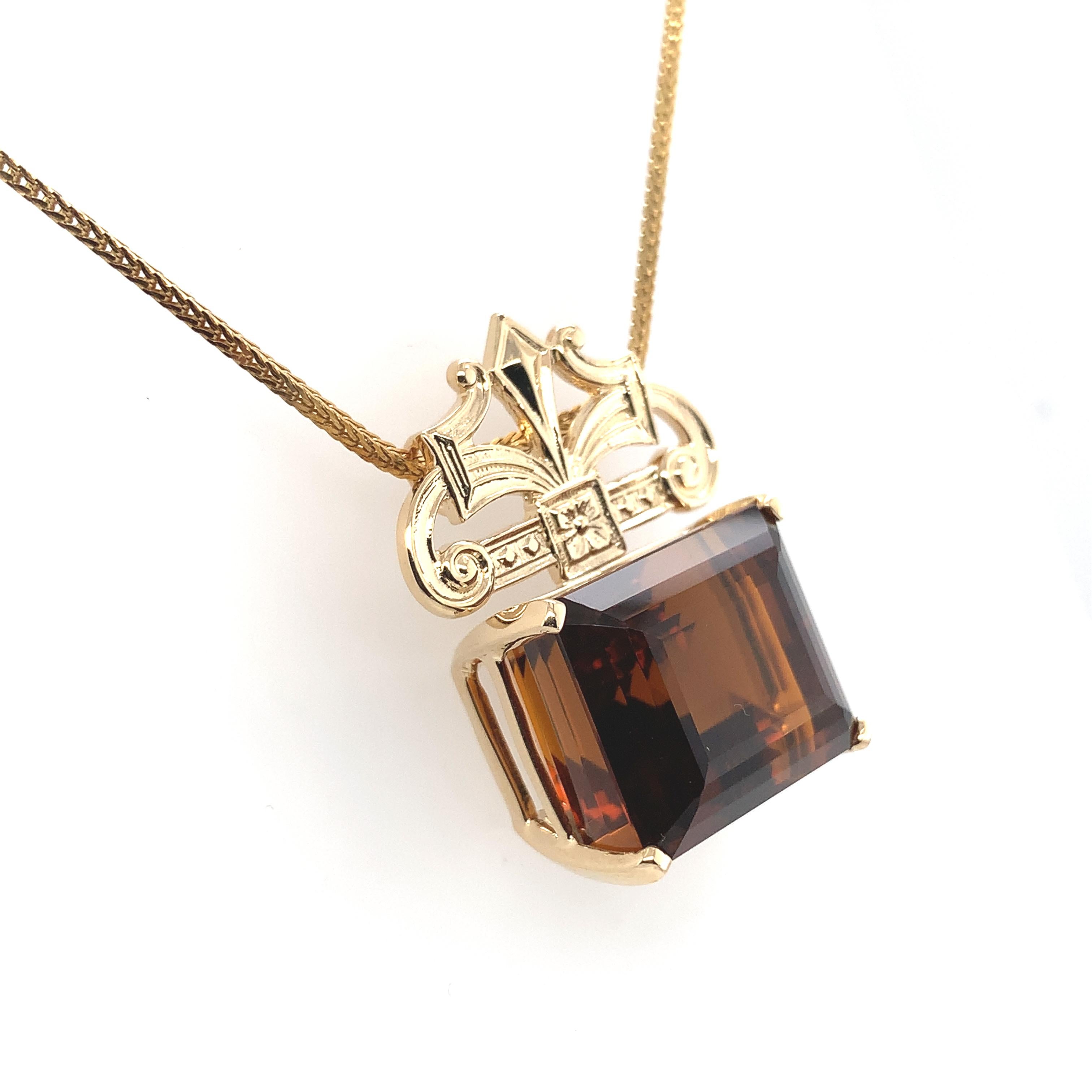 Contemporaneo Collana in stile Deco 14K Grande 43ct Madeira Citrino colore Cognac in vendita