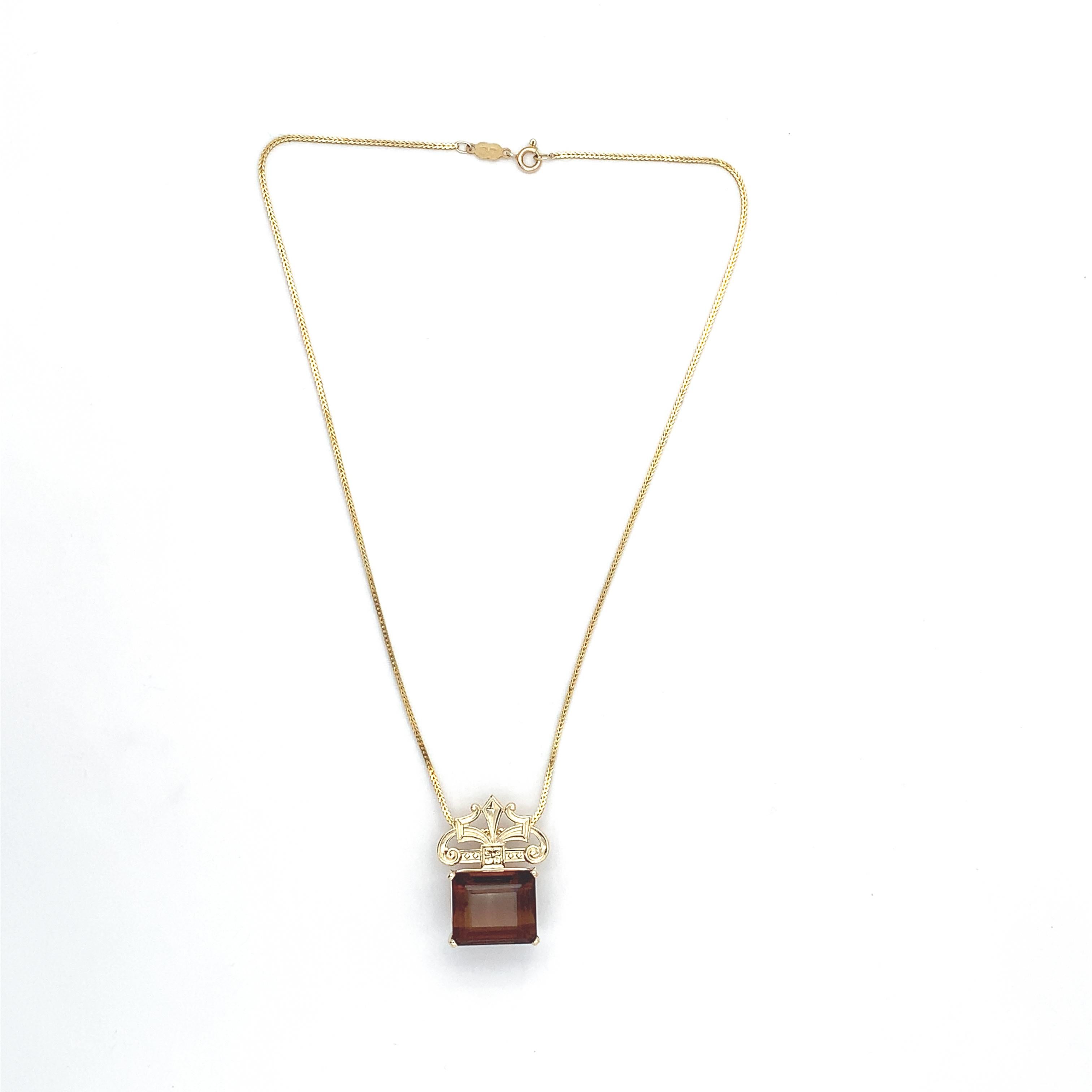 Donna Collana in stile Deco 14K Grande 43ct Madeira Citrino colore Cognac in vendita