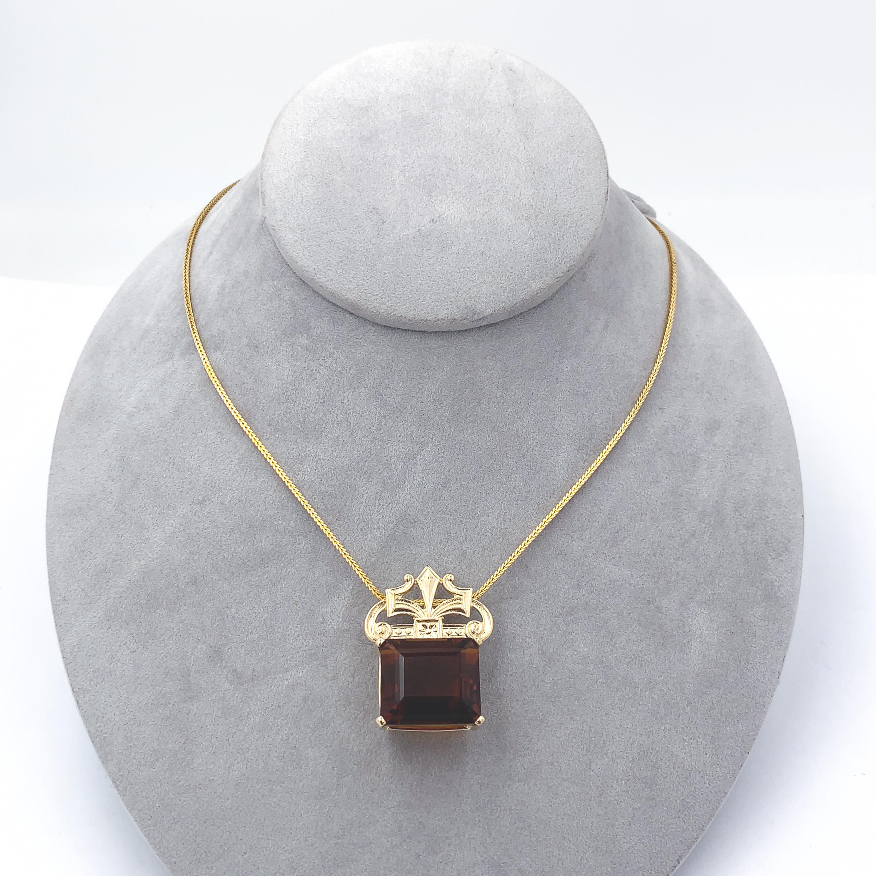 Collana in stile Deco 14K Grande 43ct Madeira Citrino colore Cognac in vendita 1
