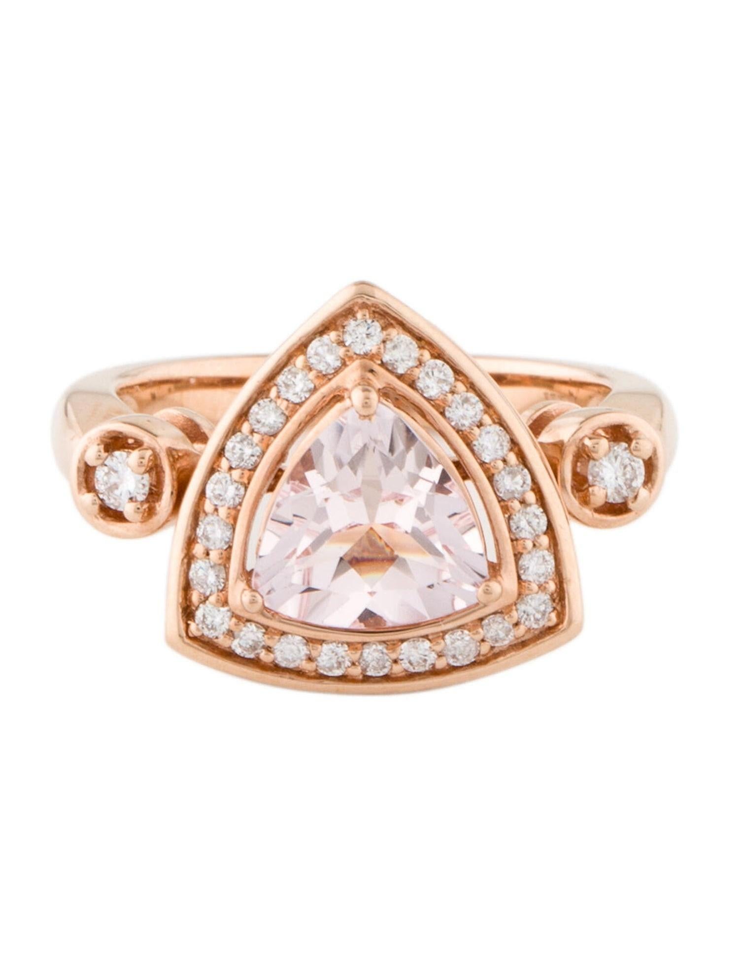 Contemporary 14k Diamond & 1.29ct Morganite Trillion Cut Cocktail Ring For Sale