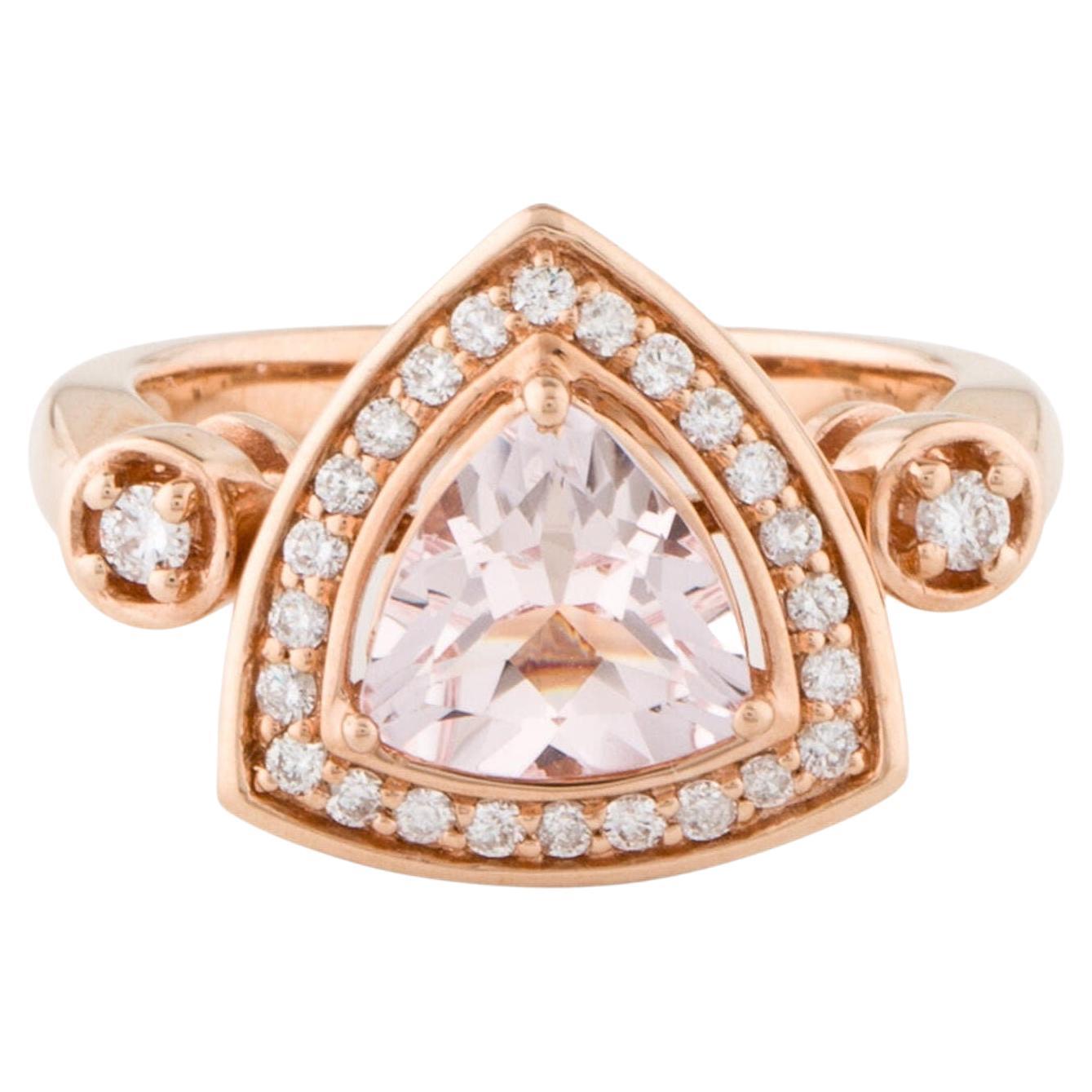 14k Diamond & 1.29ct Morganite Trillion Cut Cocktail Ring For Sale