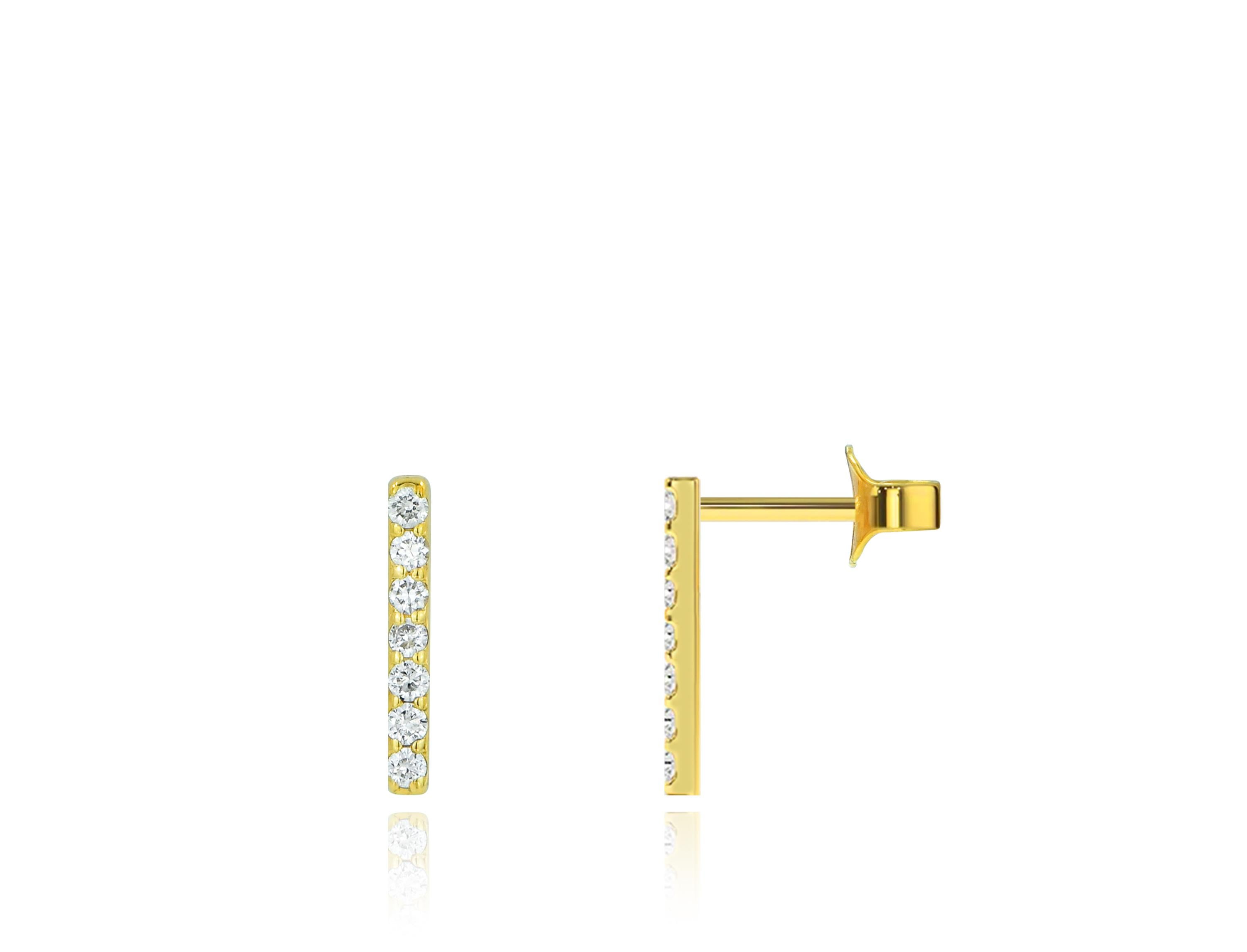 14K Diamant-Bar-Ohrstecker, 14 Teile, minimalistisch, jeden Tag (Rundschliff) im Angebot