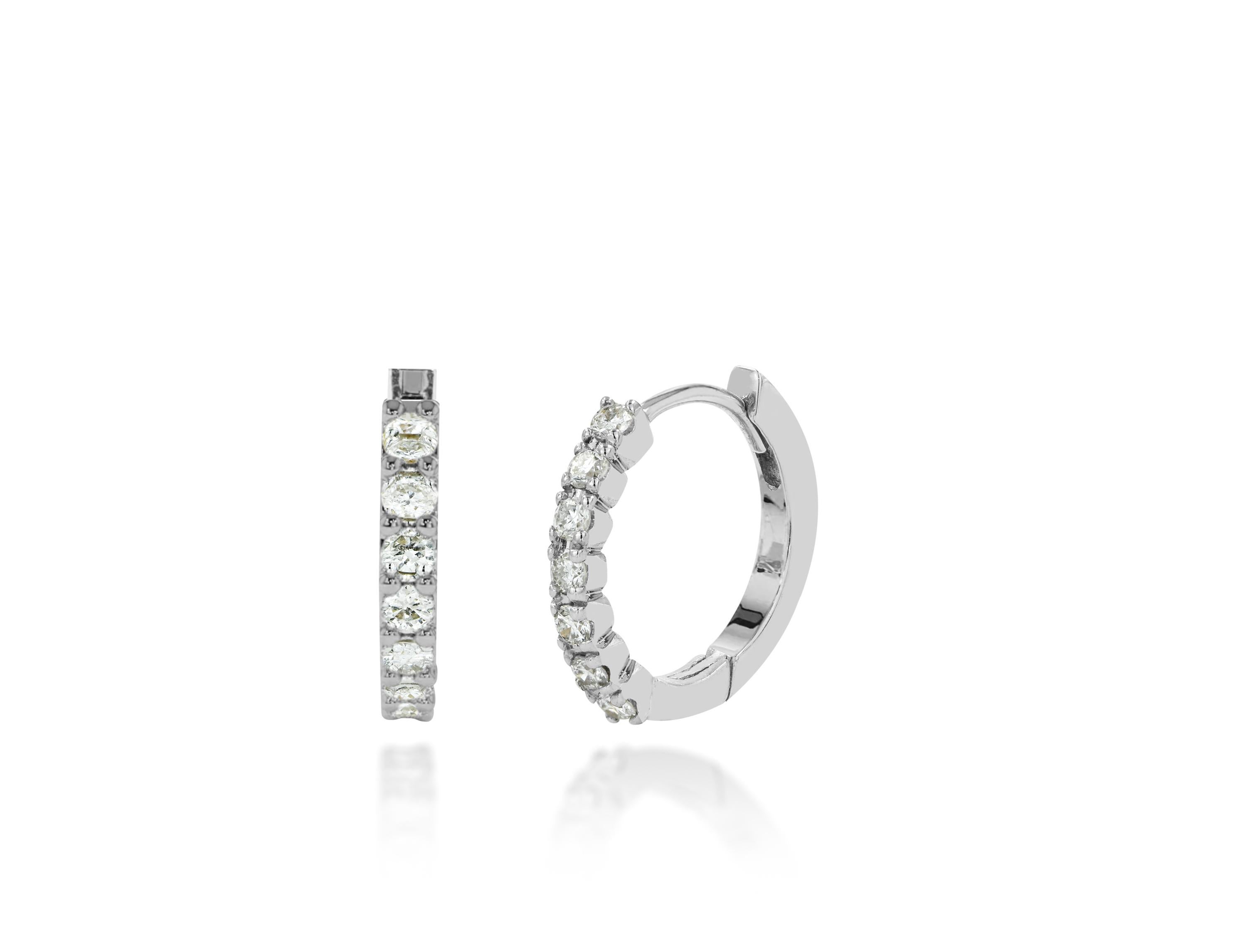 Modern 14K Diamond 14 Pcs Diamond Hoop Earring Diamond Huggies Earring For Sale