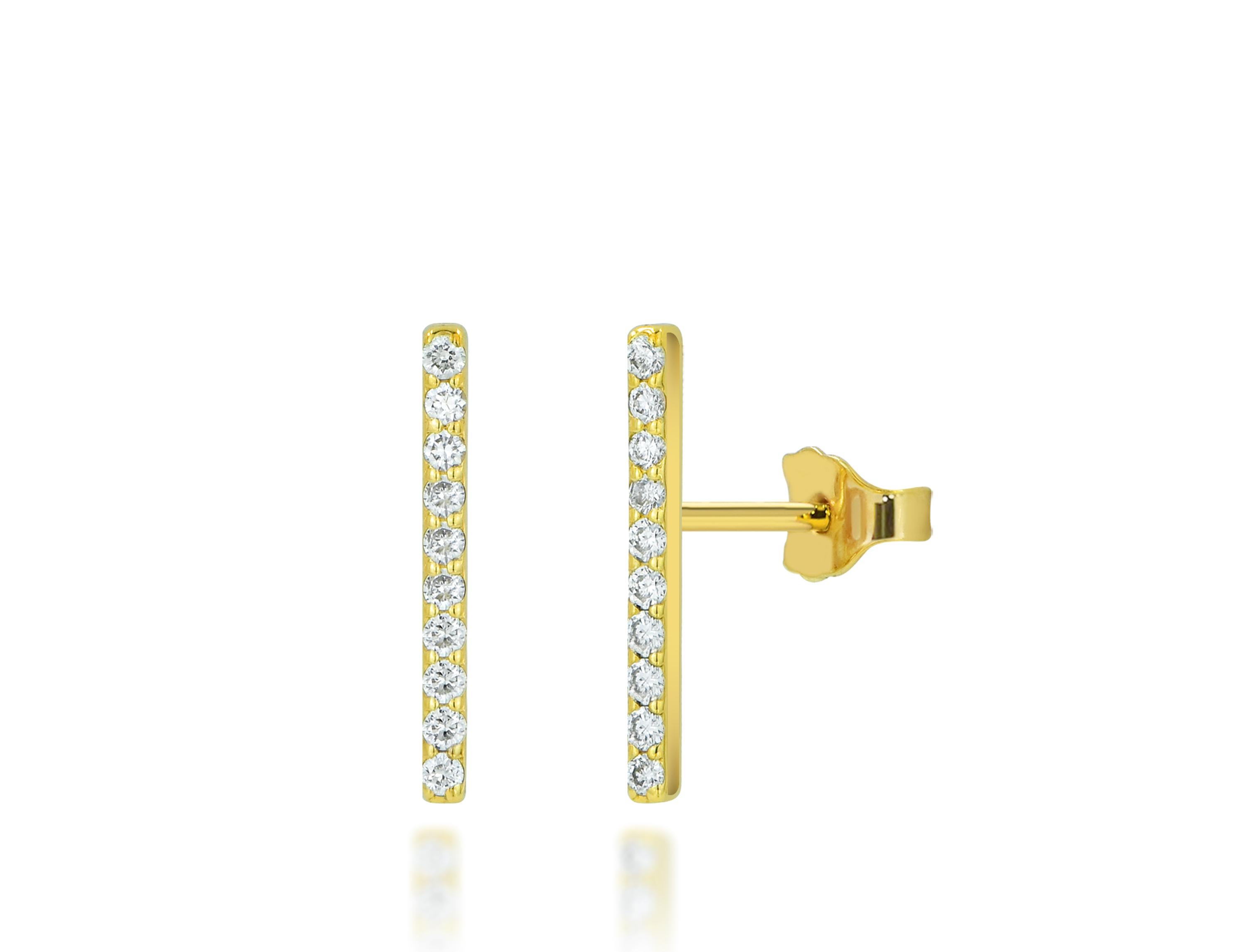 Diamond Bar Earrings 12 mm. Long in 14K Solid Gold.
Available in three colors of gold: White Gold / Rose Gold / Yellow Gold.

These Dainty Bar Stud Earrings are made of 14K Gold featuring shiny brilliant cut natural diamonds set by master setter in