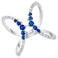 14K Diamant und blauer Saphir Doppelter offener Kreis-Ringband