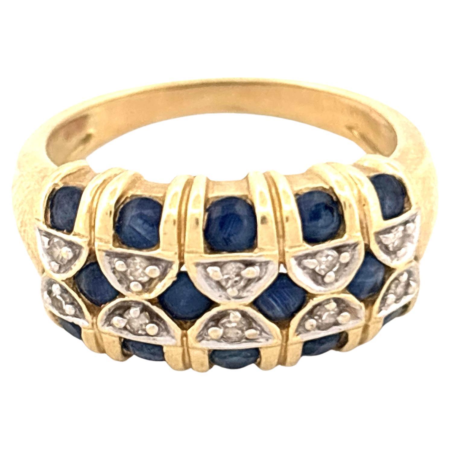 Vintage Inspiriert 14K Gelbgold Blau Saphir und Diamant Ring